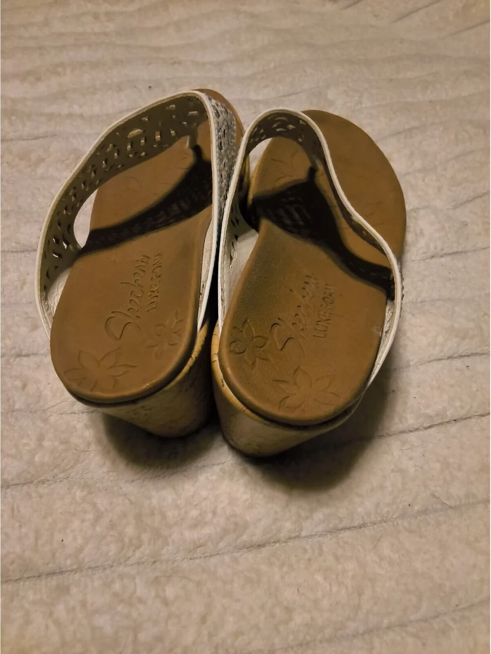 Skechers White Laser Cut Wedge Sandals Size 8